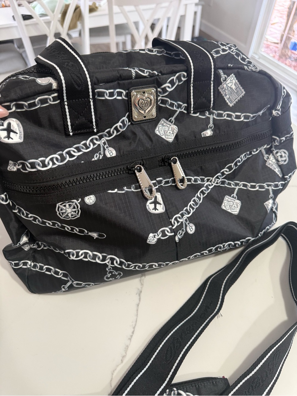 NWOT "Links of Love" Brighton Jetsetter Duffle Bag in black & white - Picture 3 of 16
